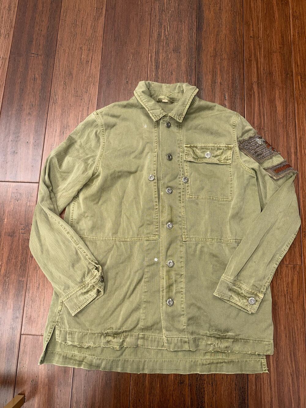 Free People Embellished Military Shirt Jacket S Small